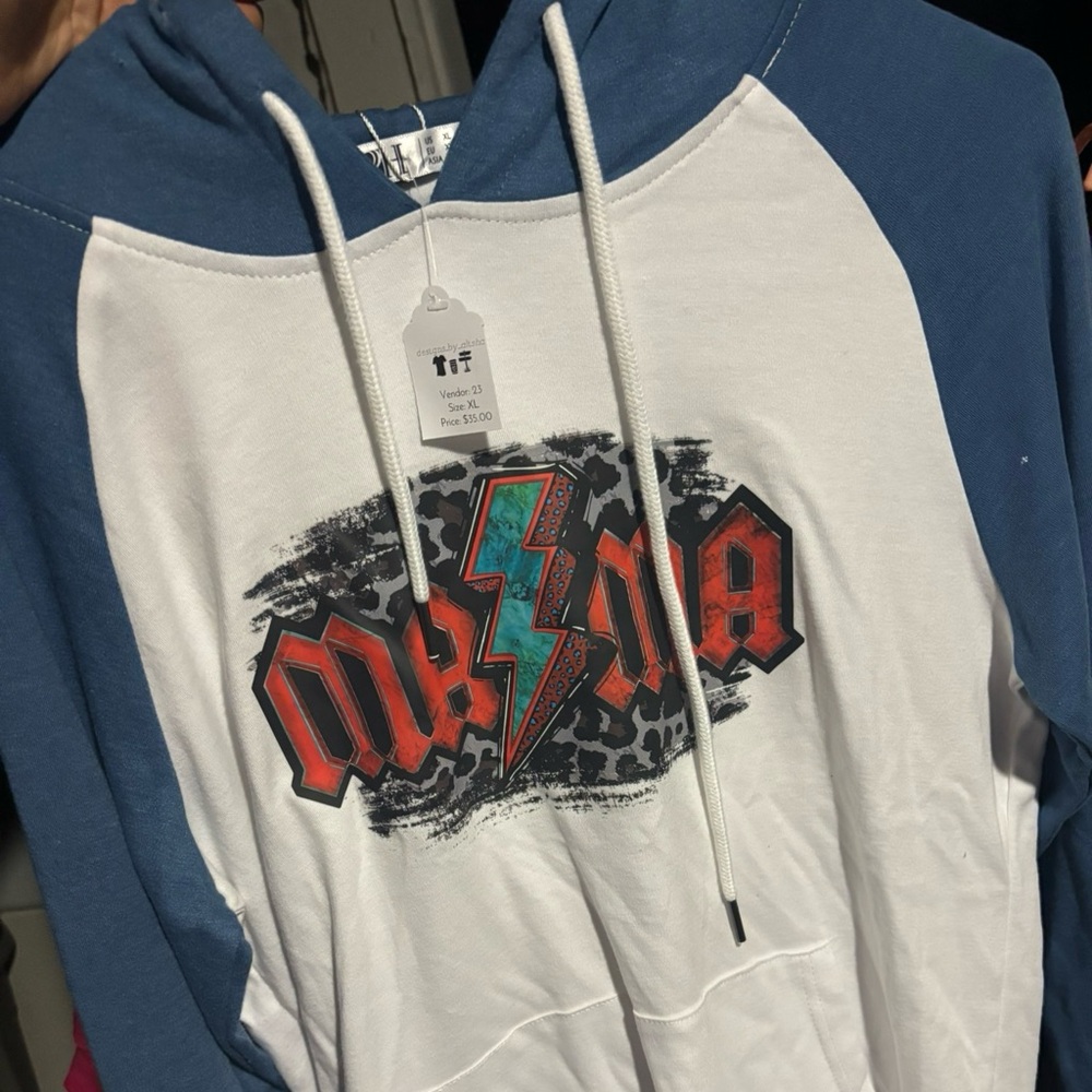 Blue and White Graphic Hoodie